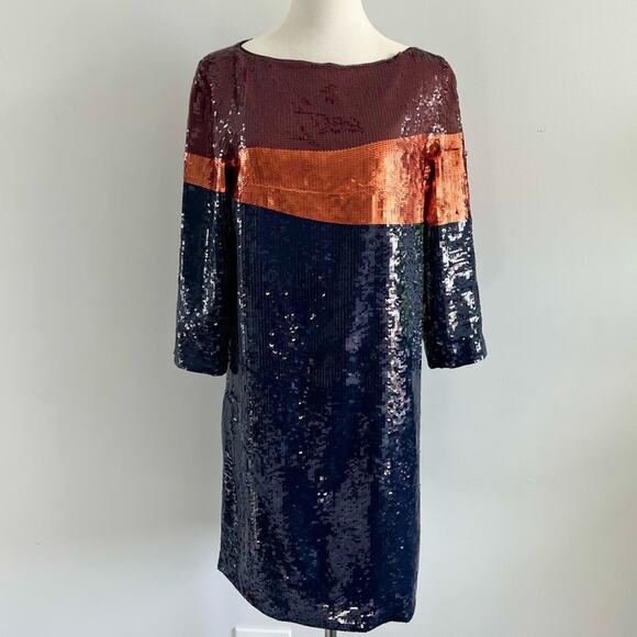 NWT Tory Burch Justine Sequin Dress Blue Orange Size 4 - Picture 1 of 8